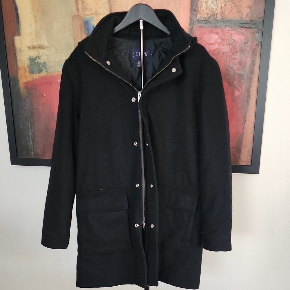 J.Crew Men’s Black Wool Trench Coat | Quilted Lined Hooded Jacket | Winter Essen - Picture 4 of 12